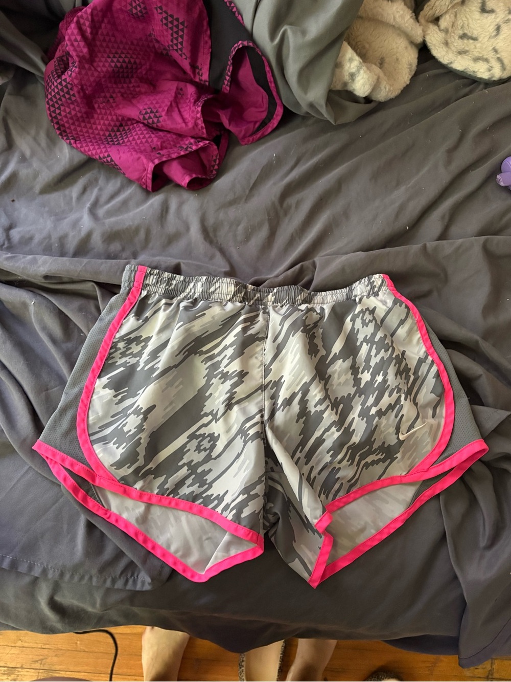 Nike Gray Camo Athletic Shorts with Pink Trim